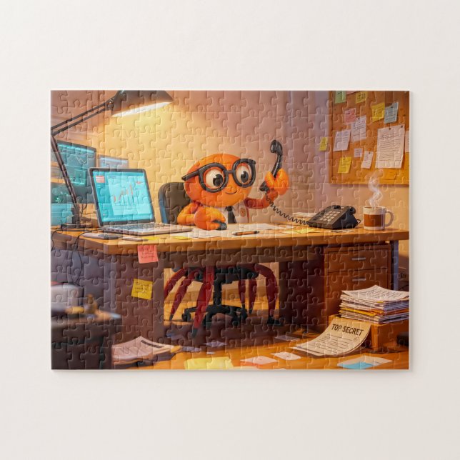 Spy Crab Coordinating Mission Work At Desk Jigsaw Puzzle (Horizontal)