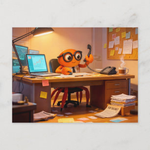 Spy Crab Coordinating Mission Work At Desk Postcard