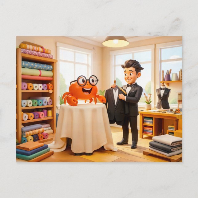 Spy Crab Getting Fitted For Tailored Suit Postcard (Front)