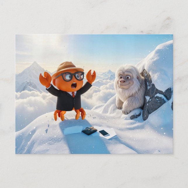 Spy Crab Shocked Seeing Real Yeti Creature Postcard (Front)