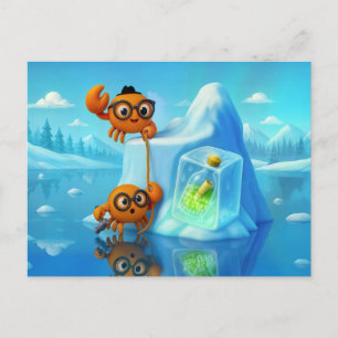 Spy Crabs Climbing Iceberg For Secret Message Postcard
