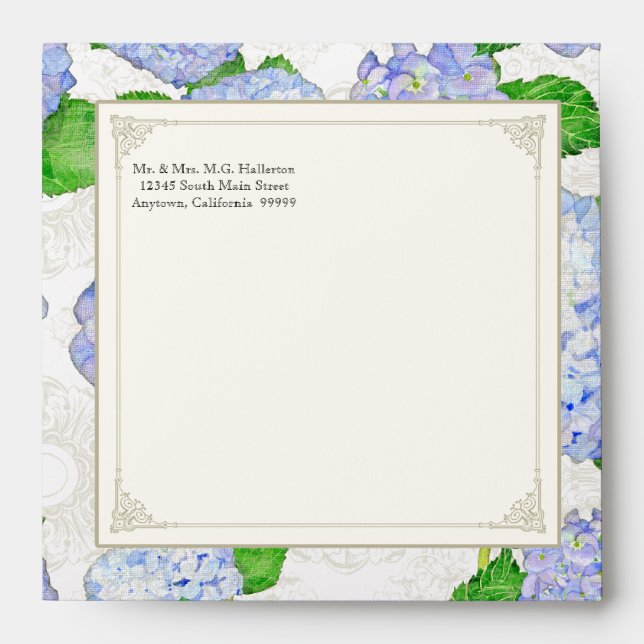 Sq Matching Envelopes Blue Hydrangea Lace Floral (Front)