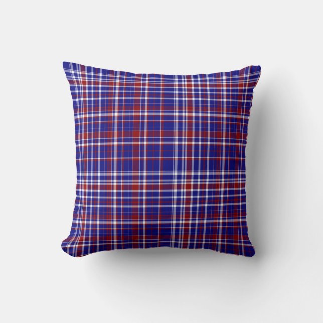 Sq.Plaid Pillow,Red-White-Blue Collection 05 Throw Pillow (Front)