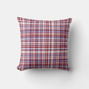 Sq.Plaid Pillow,Red-White-Blue Collection 06 Throw Pillow