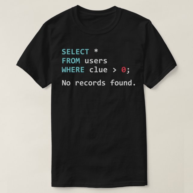 SQL Query Funny SQL Database Admin Programmer  T-Shirt (Design Front)