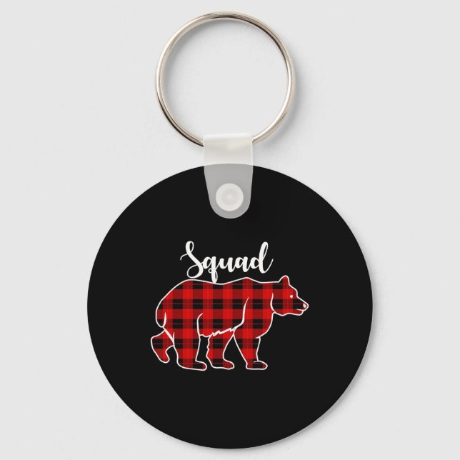 Squad Bear Red Plaid Christmas Costume Matching Fa Keychain (Front)