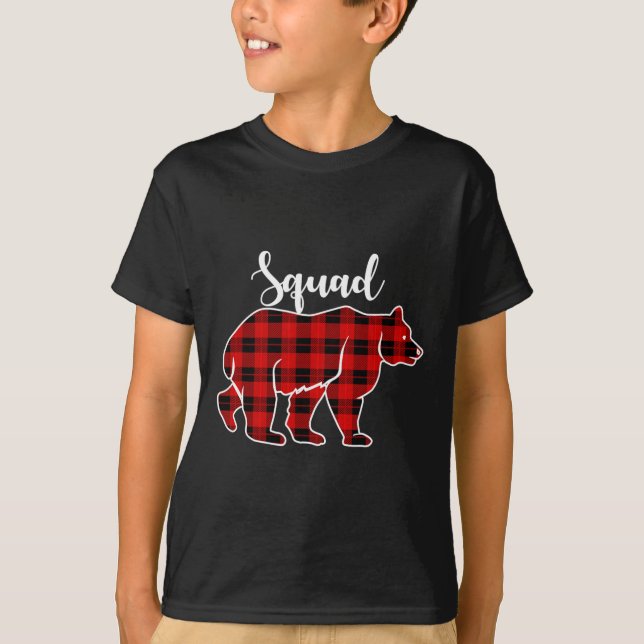 Squad Bear Red Plaid Christmas Costume Matching Fa T-Shirt (Front)