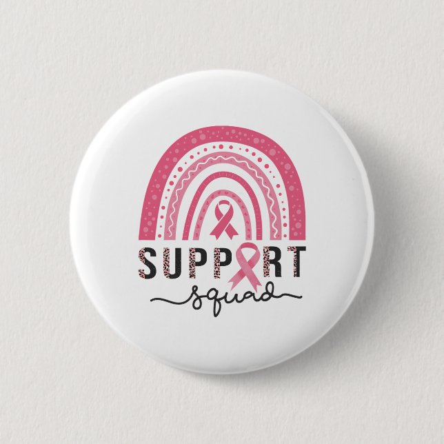 Squad Breast Cancer Awareness Leopard Pink Rainbow 2 Inch Round Button (Front)