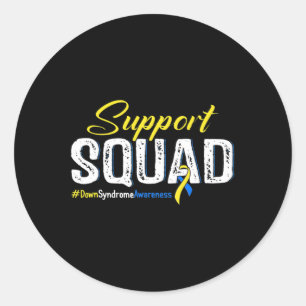 Squad Down Syndrome Awareness Blue And Yellow Ribb Classic Round Sticker