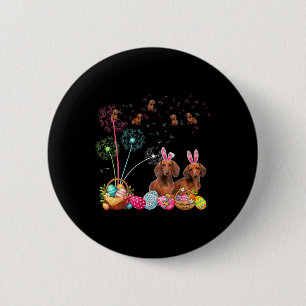Squad Easter Couple Bunny Dachshunds Dandelions Hu 2 Inch Round Button
