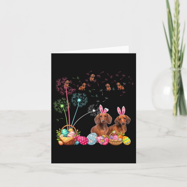 Squad Easter Couple Bunny Dachshunds Dandelions Hu Card (Front)