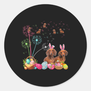 Squad Easter Couple Bunny Dachshunds Dandelions Hu Classic Round Sticker