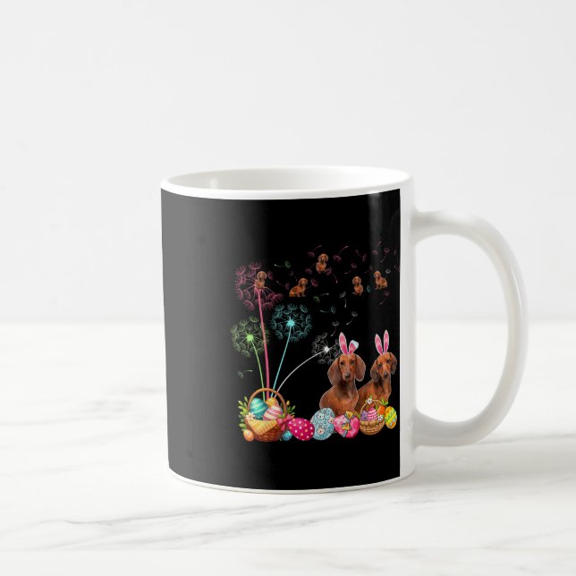 Squad Easter Couple Bunny Dachshunds Dandelions Hu Coffee Mug (Right)