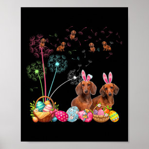 Squad Easter Couple Bunny Dachshunds Dandelions Hu Poster