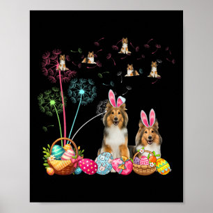 Squad Easter Couple Bunny Shelties Dandelions Hunt Poster