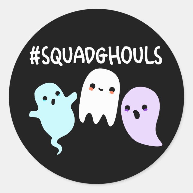 Squad Ghouls Funny Halloween Ghost Pun Dark BG Classic Round Sticker (Front)
