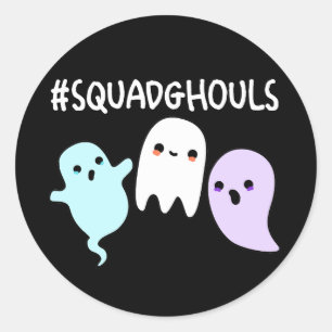 Squad Ghouls Funny Halloween Ghost Pun Dark BG Classic Round Sticker
