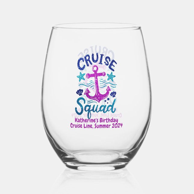 Squad Group Friends Custom Birthday Event Stemless Wine Glass (Front)