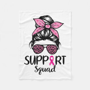 Squad Messy Bun Leopard Pink Breast Cancer Awarene Fleece Blanket