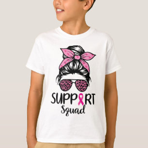 Squad Messy Bun Leopard Pink Breast Cancer Awarene T-Shirt