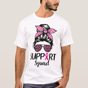 Squad Messy Bun Leopard Pink Breast Cancer Awarene T-Shirt