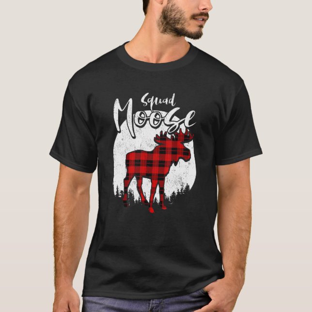 Squad Moose Red Plaid Buffalo Matching Family Paja T-Shirt (Front)