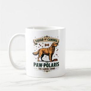 Squad of Canines Vintage Dog Pun Graphic with Gold Coffee Mug