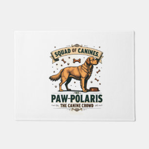 Squad of Canines Vintage Dog Pun Graphic with Gold Doormat