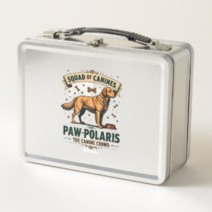 Squad of Canines Vintage Dog Pun Graphic with Gold Metal Lunch Box