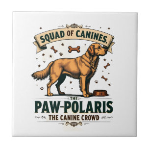Squad of Canines Vintage Dog Pun Graphic with Gold Tile