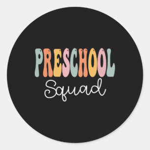 Squad Retro Groovy Women Happy First Day Of School Classic Round Sticker