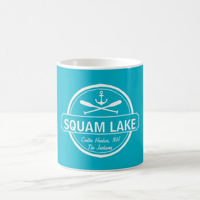 Squam Lake NH personalized town, name and anchor Coffee Mug (Center)