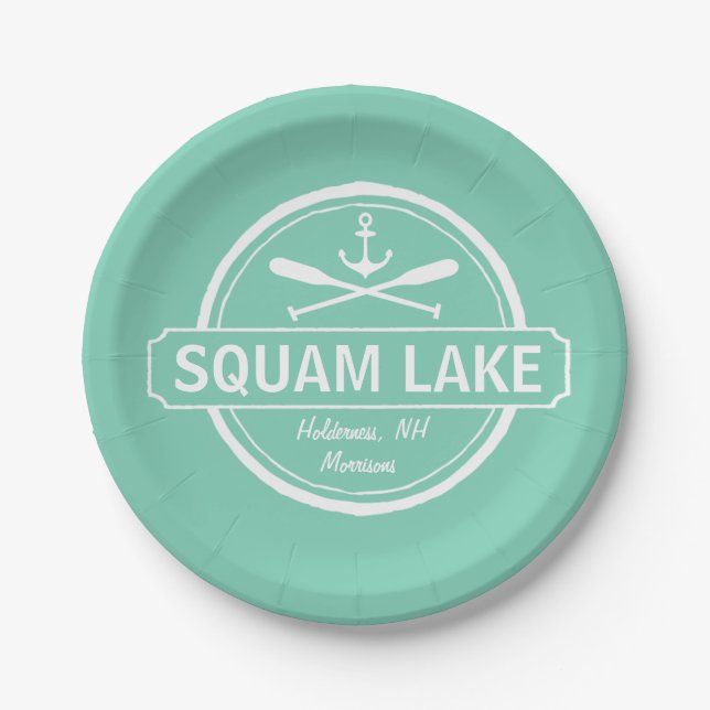 Squam Lake NH personalized town, name and anchor Paper Plate (Front)
