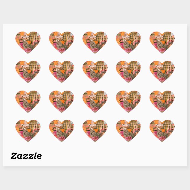 Square 2" Square, Silver Mylar Stitching, Iron-On Heart Sticker (Sheet)