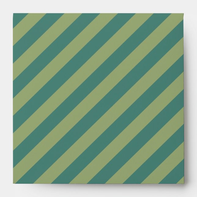 Square 5x5 Teal and Sage Green Striped Envelopes (Front)