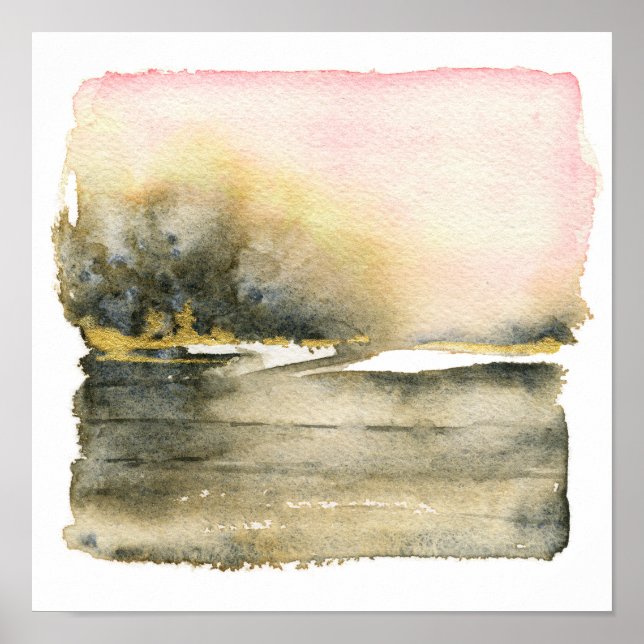 Square Abstract Landscape Watercolor Art Print (Front)