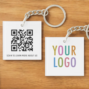 Square Acrylic QR Code Keychain with Business Logo