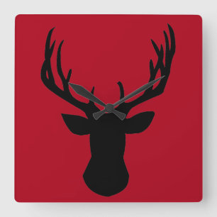 Square Acrylic Wall Clock - Stag Deer Head