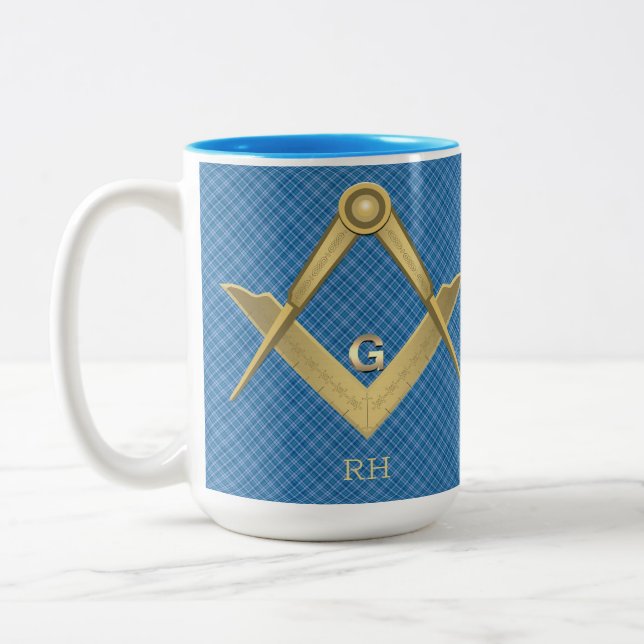 Square and Compass Monogrammed Mug (Left)