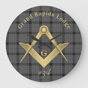 Square and Compass Plaid  Large Clock