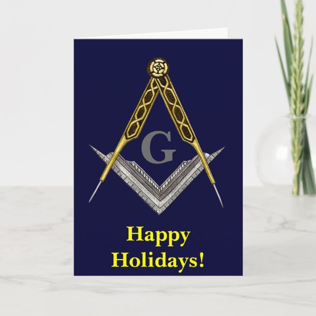 Square and Compass with All Seeing Eye Holiday Card (Front)