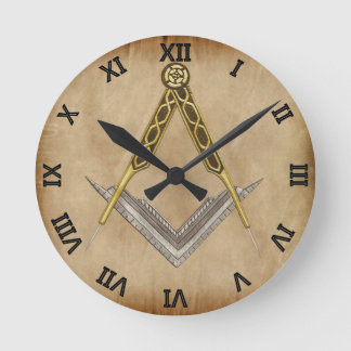 Square and Compass with All Seeing Eye Round Clock