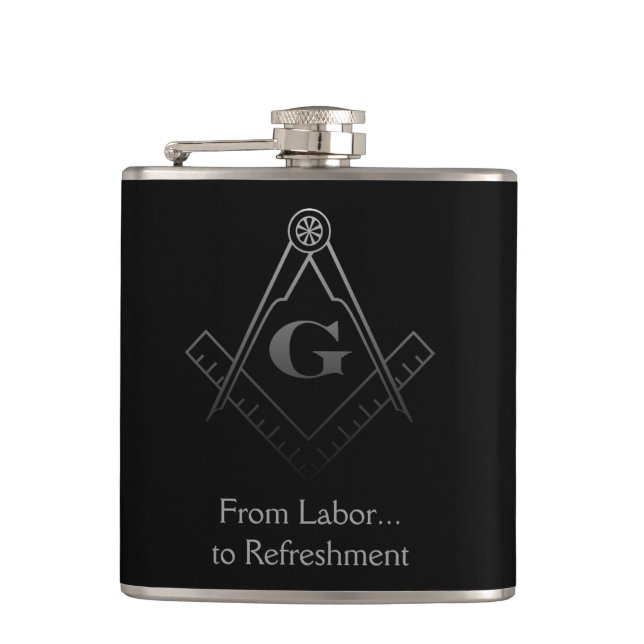 Square and Compass with inset G Hip Flask (Front)
