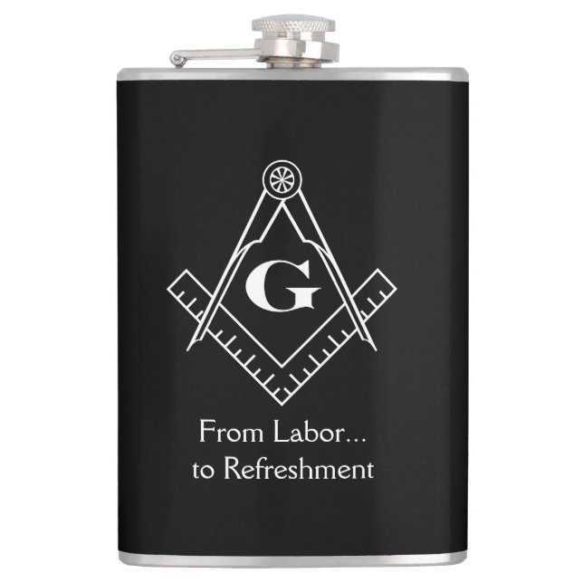Square and Compass with inset G Hip Flask (Front)