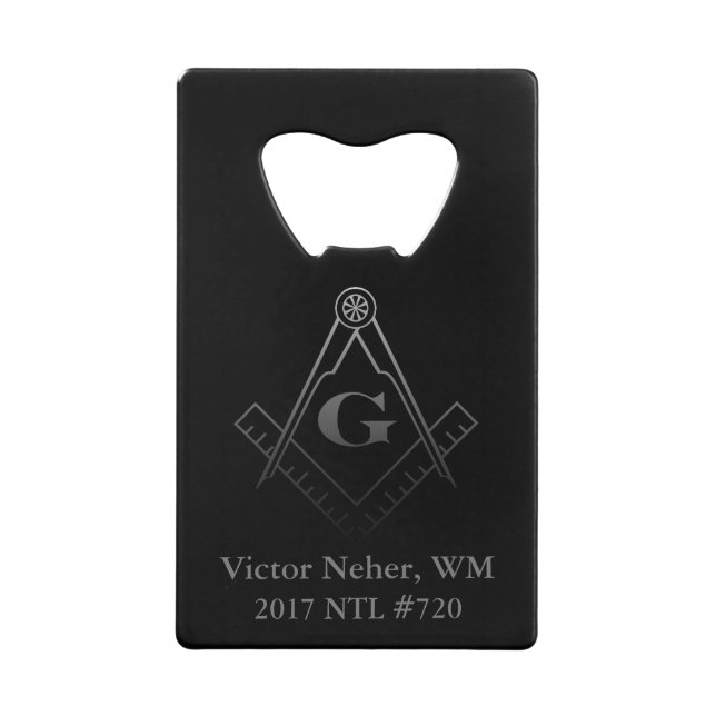 Square and Compass with Inset G Wallet Bottle Opener (Front)