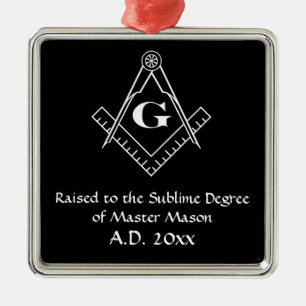 Square and Compass with inset G (White) Metal Ornament