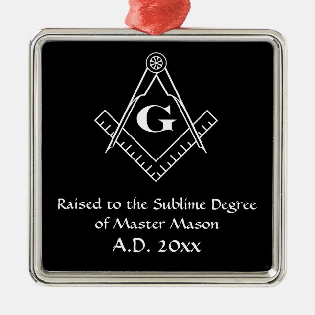 Square and Compass with inset G (White) Metal Ornament (Front)