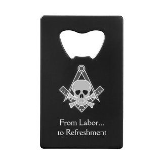 Square and Compass with Inset Skull Credit Card Bottle Opener