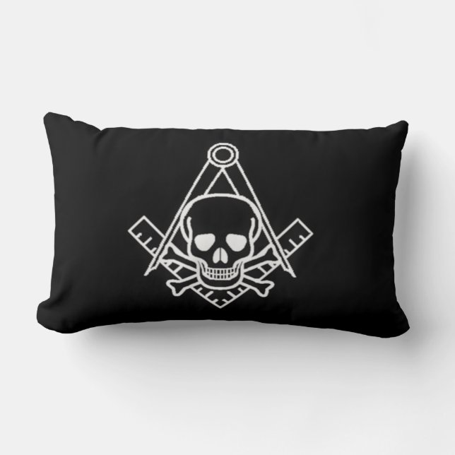 Square and Compass with Inset Skull Lumbar Pillow (Front)