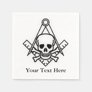 Square and Compass with Inset Skull Napkin
